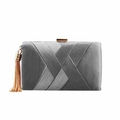 Gray pleated satin evening clutch with elegant gold chain tassels and metal clasp - Dark Gray