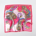 Close-up of pink paisley satin square scarf showing luxurious silk texture and patterns - 90x90cm / Pink (FT265-1)