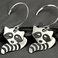Creative raccoon earrings with black striped enamel finish on silver metal hooks - Cartoon Raccoon (6) / Silver Black