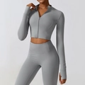 Ensemble de sport gris pour femme avec veste zippée et legging de yoga taille haute - S / Gris Rhino