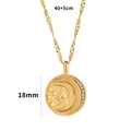 Gold stainless steel moon and star pendant necklace with 18mm diameter and zircon stones - Gold Star and Moon Disc