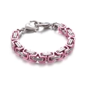 Bracciale bizantino bicolore argento e rosa in acciaio inossidabile con chiusura a moschettone - Bicolore Rosa (KB162545-Z)
