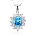Collier élégant en argent S925 avec pendentif en cristal bleu ovale motif tournesol - Argent 925 / Style Bleu Aquamarine (FDDZ-045-海蓝宝)