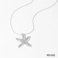 Silver 316L stainless steel starfish pendant necklace set with clear rhinestones - Silver Starfish Necklace (PD1502)