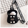 Cute black canvas crossbody chest bag with a white plush sheep doll decoration - Black with Little Sheep