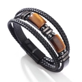 Men's multilayer black leather braided bracelet with tiger eye stones and magnetic clasp - 19cm / Style 2