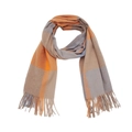 Sciarpa classica a quadri con frange nei colori arancio caldo, kaki e grigio chiaro - Quadri Arancione Blu
