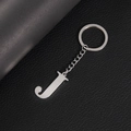 Polished silver stainless steel keychain featuring a capital letter J pendant on leather - Letter J