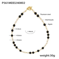 Collier en acier titane avec agate noire, perles de coquillage blanches et fermoir doré - Doré