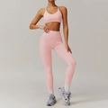 Completo yoga rosa in due pezzi con leggings a vita alta e reggiseno sportivo - S / Rosa Pesca (Reggiseno + Leggings)