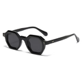 Lunettes de soleil octogonales noires avec verres gris et rivets dorés sur blanc - Lunettes de Soleil Géométriques / Monture Noir Brillant Verres Noirs