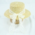 Chapeau de paille élégant pour femme avec grand nœud en dentelle blanche pour le soleil - Taille Unique 58cm Circonférence / Nœud en Dentelle Blanche