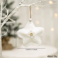 White faux fur star Christmas tree ornament with wooden button and snowflake detail - White Star