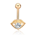 Gold lip-shaped belly button ring with clear round zircon inlay and polished finish - Gold Lips-JE0040