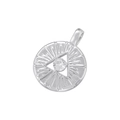 Macro shot of silver hip hop devil eye pendant with clear gemstone and radial textures - VD1419 Silver White Zircon