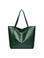 Deep green crocodile pattern tote bag with large capacity and smooth leather finish - Green