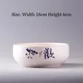 White ceramic hydroponic bowl with blue zen calligraphy, size 16cm wide by 6cm high - SJH Hydroponic Pot-Qing Huan Style