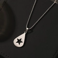 Polished silver stainless steel teardrop pendant with star cutout on bead chain - Waterdrop Star Pendant Style (H709) / Silver Necklace (H709)