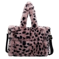 Borsa tote in pelliccia sintetica leopardata rosa e nera con tracolla regolabile e manici - Rosa