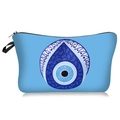 Waterproof Evil Eye makeup bag with light blue print and black carry handle on white background - Light Blue Teardrop Evil Eye Style (206)