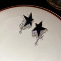 Pendientes de estrella con esmalte negro y circonitas con acabado plateado - Meteorito Negro (Esmalte)