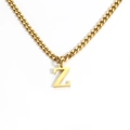 18K gold plated stainless steel Cuban link necklace featuring a bold letter Z pendant - Letter Z / Gold