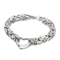 Zilveren roestvrijstalen Byzantijnse hartarmband met gepolijste afwerking en ketting - Staal kleur Armband (KB163413-Z)