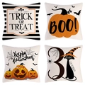 Halloween linen pillowcases set featuring pumpkins, black cats, and ghosts motifs - Halloween Series 4-Piece Set-06