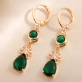 Elegant gold-tone copper drop earrings with green zircon stones on champagne silk - Green