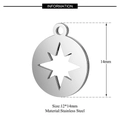 Polished stainless steel 12x14mm round charm pendant with hollow star pattern - Octagram Coin