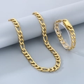 Set collana e bracciale a maglia Figaro dorata in acciaio inossidabile da uomo - Bracciale 21CM / 9mm Stile A Oro