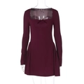 Dettaglio dell'abito mini bordeaux con scollo a quadrato e decorazione a fiocco sul davanti - XS / Borgogna