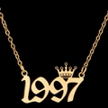 Golden crown 1997 year number pendant necklace in stainless steel with cable chain - 1997 / Gold