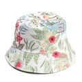 Detailed view of white cotton bucket hat with colorful flower and leaf floral patterns - Colorful Illustration Eyes (05#)