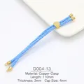 Detailed view of 3mm blue braided cord bracelet with gold copper adjustable leaf slider - Blue