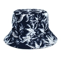 Detailed close-up of dark blue bucket hat with white tropical coconut tree prints - M(56-58cm) / Navy Blue