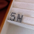 Number 5 and letter N silver earrings with black enamel stripes and cubic zirconia - Silver-Black