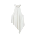 Elegant white satin halter top with asymmetrical hem and backless design for women - XS / White