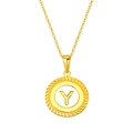 Collier en acier inoxydable doré avec pendentif pièce lettre Y en nacre sur fond blanc - Lettre Y(S-P005-Y)