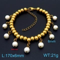 Gold stainless steel beaded bracelet with shell pearl charms and lobster clasp - 6mm Metal Bead Shell Pearl Style (KB161934-Z) / Gold