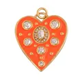 Golden heart pendant with orange enamel, oval zircon center and micro-pave detailing - Zirconia Heart-Orange