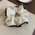 Chouchou élégant en satin blanc à pois noirs avec bordure en ruban noir soyeux - Chouchou en Satin à Pois Blanc Noir (75#)