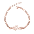 Detail of rose gold butterfly charm bracelet featuring a Figaro chain and lobster clasp - 2 Butterflies / Rose Gold
