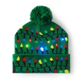 Green Christmas knitted hat with colorful LED lights and soft pompom decor - Emerald Green Light String Hat