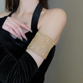 Irregular gold woven upper arm cuff with glittering crystals in minimalist design - Woven Mesh Zircon Armlet (52#)