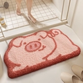 Pink pig-shaped cartoon animal flocked non-slip bath mat for bathroom floor - 40*60cm / Piggy