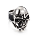 Punk rock skull ring for men with vintage silver finish and detailed metal carving - US 8 / Steel