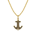 Gold anchor pendant necklace with black and white stones for men on white background - NMN10-Anchor Gold Iced Out Necklace