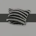 Close-up of black and white striped crochet knit hat featuring cute cat ear design - Black Grey Stripe
