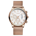 YOLAKO Rose gold business quartz watch with white striped dial and Milanese mesh strap - Rose Gold Band White Dial